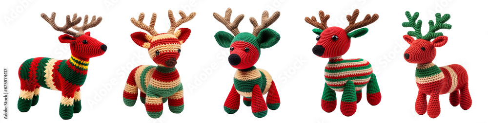 Red and green knitted Christmas reindeer 