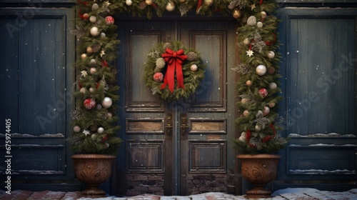 Christmas Decoration on the Door © HN Works