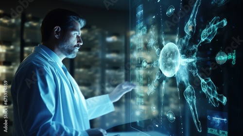 Medicine doctor touching medical global network  Computing electronic medical record. DNA. Digital healthcare and network connection on virtual interface  medical technology and innovation concept
