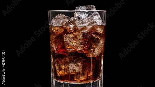 a glass of coke with ice cubes isolated on white background.