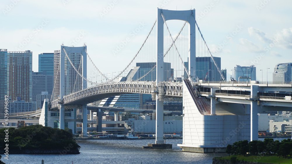 Naklejka premium Rainbow Bridge and Tokyo Bay, Japan