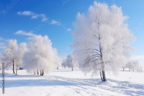 Winter landscape with fair trees under the snow © FryArt Studio