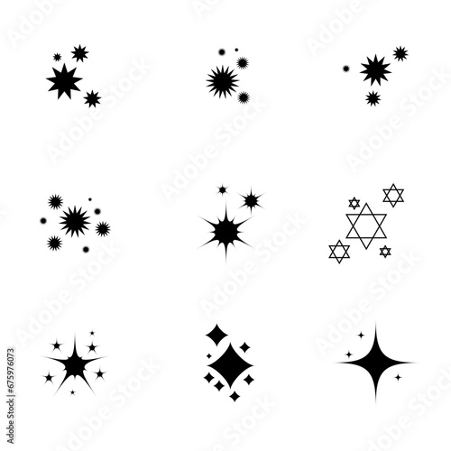 A set of shining and glowing stars  sparkle star icons  and stars with festive decoration particles create an abstract staright effect. Twinkling stars   in this vector illustration.