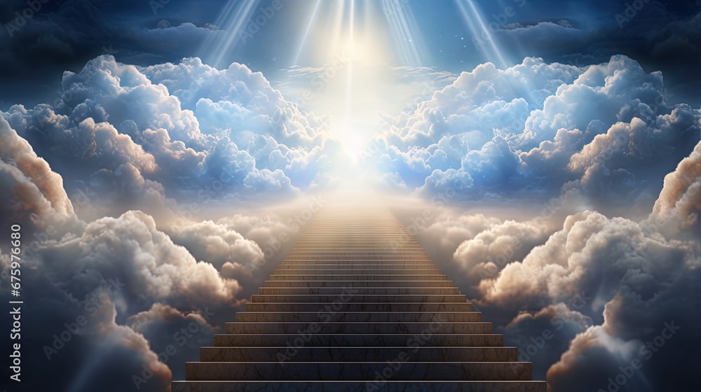 Stairway through the clouds to the heavenly light. Stairway to heaven