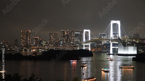 Canvastavla Rainbow Bridge and Tokyo Bay at Night. Odaiba, Japan.
