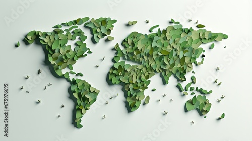 International Earth Day 3d illustration Banner of green paper cut world map. Recycled paper cutout for save the planet concept. World Map Green Planet Earth Day or Environment day Concept. #675976695