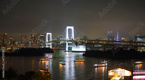 Rainbow Bridge and Tokyo Bay at Night. Odaiba  Japan.