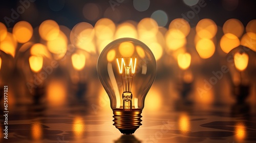 Glowing lightbulb standout from other lightbulbs. Emerging idea, good idea, new idea concept