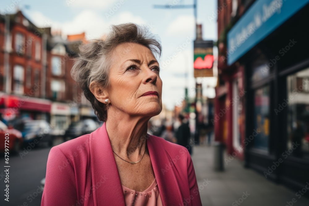 Portrait of a thoughtful senior woman on a street in London.