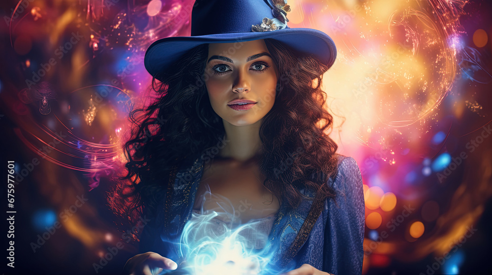 Enchantress in Colors: A Stunning and Vibrant Portrayal of a Mystical Female Wizard, Perfect for Screensavers and Desktop Backgrounds	
