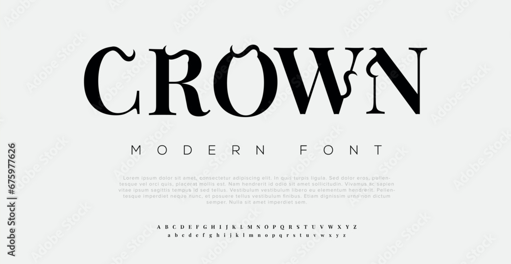 CROWN Abstract modern urban alphabet fonts. Typography sport, technology, fashion, digital, future creative logo font. vector illustration - obrazy, fototapety, plakaty 