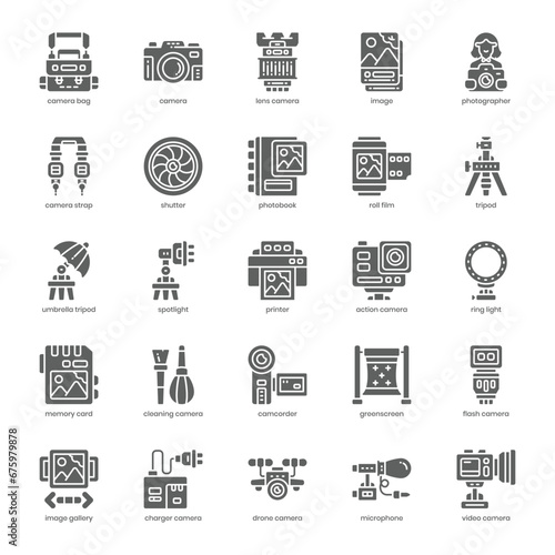 Photographer icon pack for your website design, logo, app, and user interface. Photographer icon glyph design. Vector graphics illustration and editable stroke.