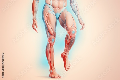 3D illustration of male leg muscles system anatomy photo