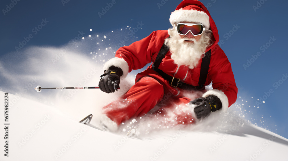 Cool santa skiing down the moutain Cool santa skiing down the moutain