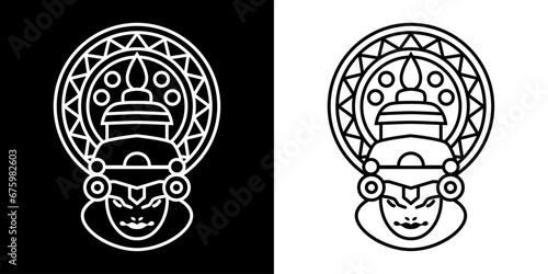 Kathakali Black and White Logo Vector Illustration