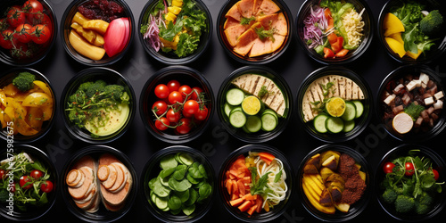 Lunches to go. Food grab and go. Ready-to-eat lunches in containers for office workers. photo