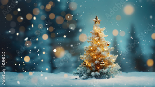 Elegant Bokeh Christmas Tree with Snowy Glow © M.Gierczyk