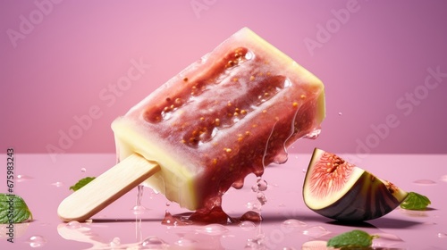  a popsicle with a slice of watermelon on top of it and a piece of fruit on the side. generative ai