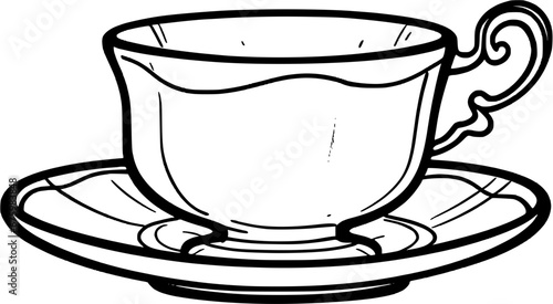 Dining Tea Cup Vintage Outline Icon In Hand-drawn Style