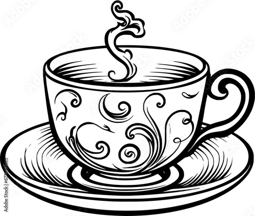 Dining Tea Cup Vintage Outline Icon In Hand-drawn Style