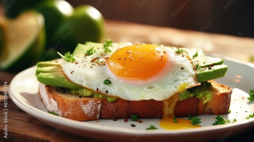 Delicious Breakfast, Toast with Egg and Avocado Delicious Breakfast, Toast with Egg and Avocado