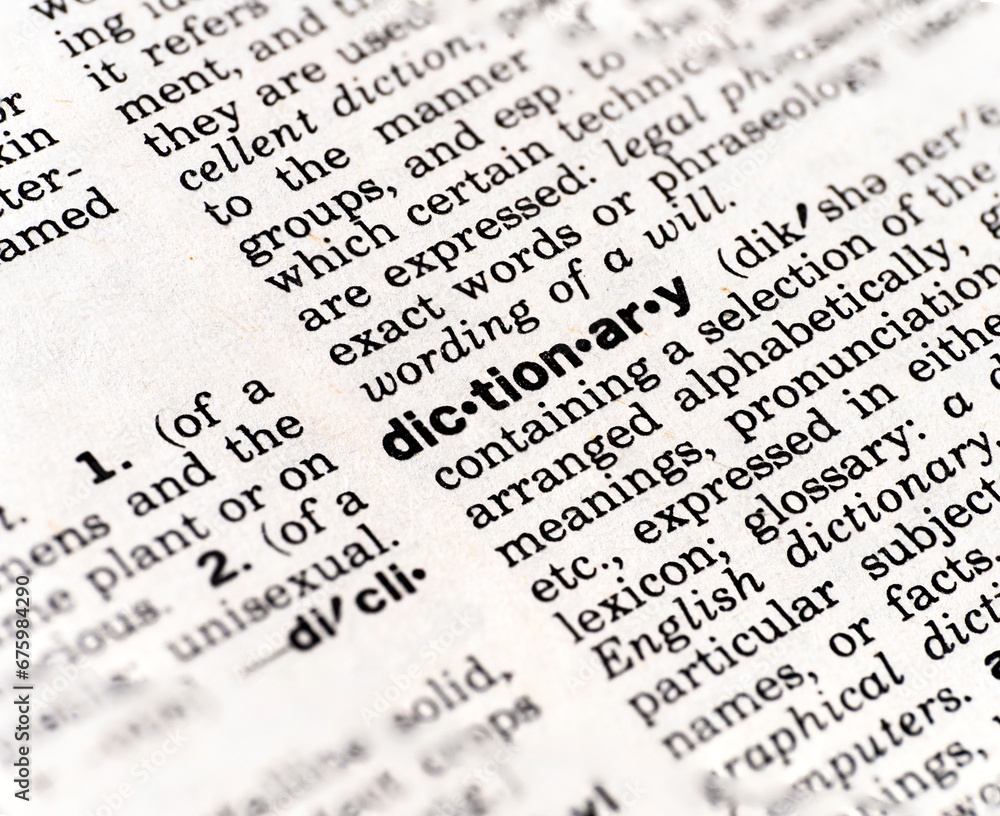 Closeup of the definition of the word dictionary