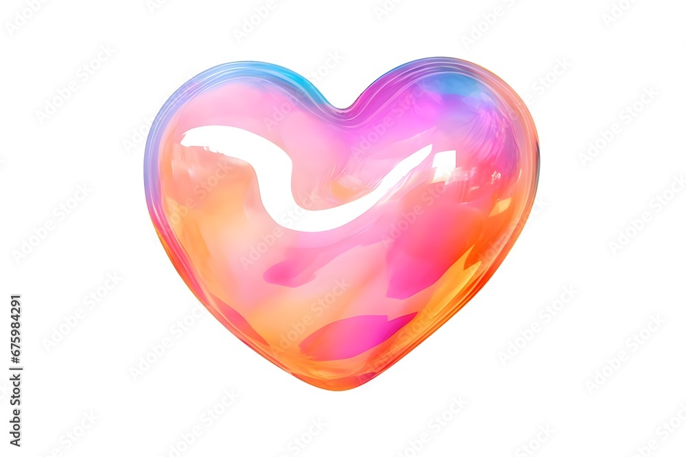 Colorful Soap Bubble in Shape of Heart on White Background, Isolated. Colorful Soap Bubble in Shape of Heart on White Background, Isolated.