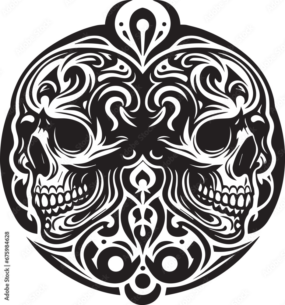 Art Deco skull black and white, Mordan vector design. Art Deco skull black and white, Mordan vector design.