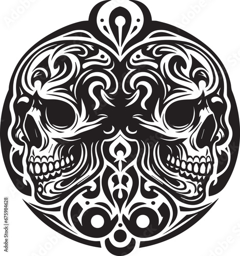 Art Deco skull black and white, Mordan vector design.