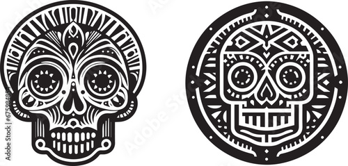 Art Deco skull black and white, Mordan vector design.