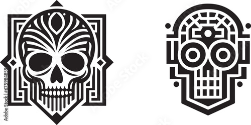 Art Deco skull black and white, Mordan vector design.