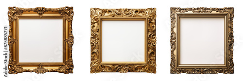 Collection of square Antique gold picture frameS isolated on white background