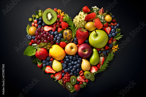 fruits and vegetables in the shape of a heart