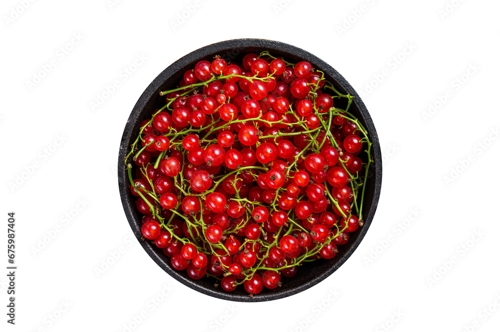Red currant berries in a pan. Transparent background. Isolated