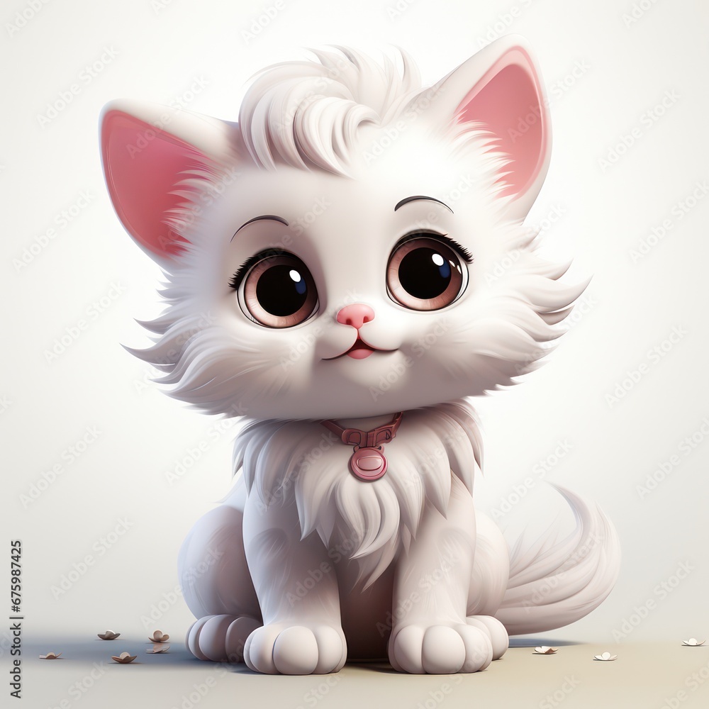 A cute 3D mascot of a white cat. Realistically rendered adorable kitten, isolated on a white background. A cute 3D mascot of a white cat. Realistically rendered adorable kitten, isolated on a white background.