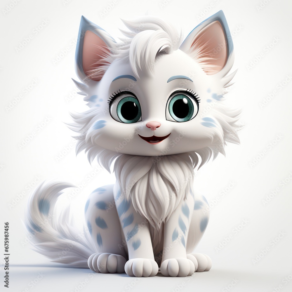 A cute 3D mascot of a white cat. Realistically rendered adorable kitten, isolated on a white background. A cute 3D mascot of a white cat. Realistically rendered adorable kitten, isolated on a white background.