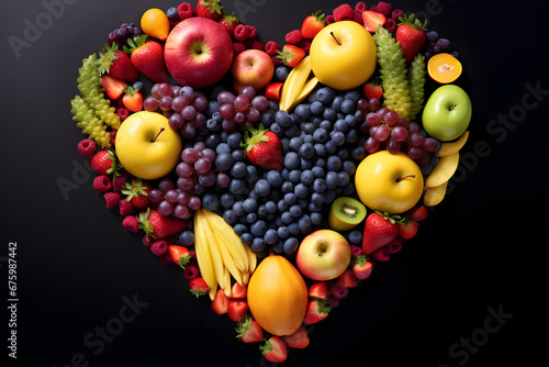 fruits and vegetables in the shape of a heart