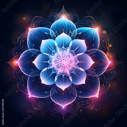 Inner Peace Unleashed: Lotus Blossom in Neon Cosmic Glow Mandala, Spiritual Journey