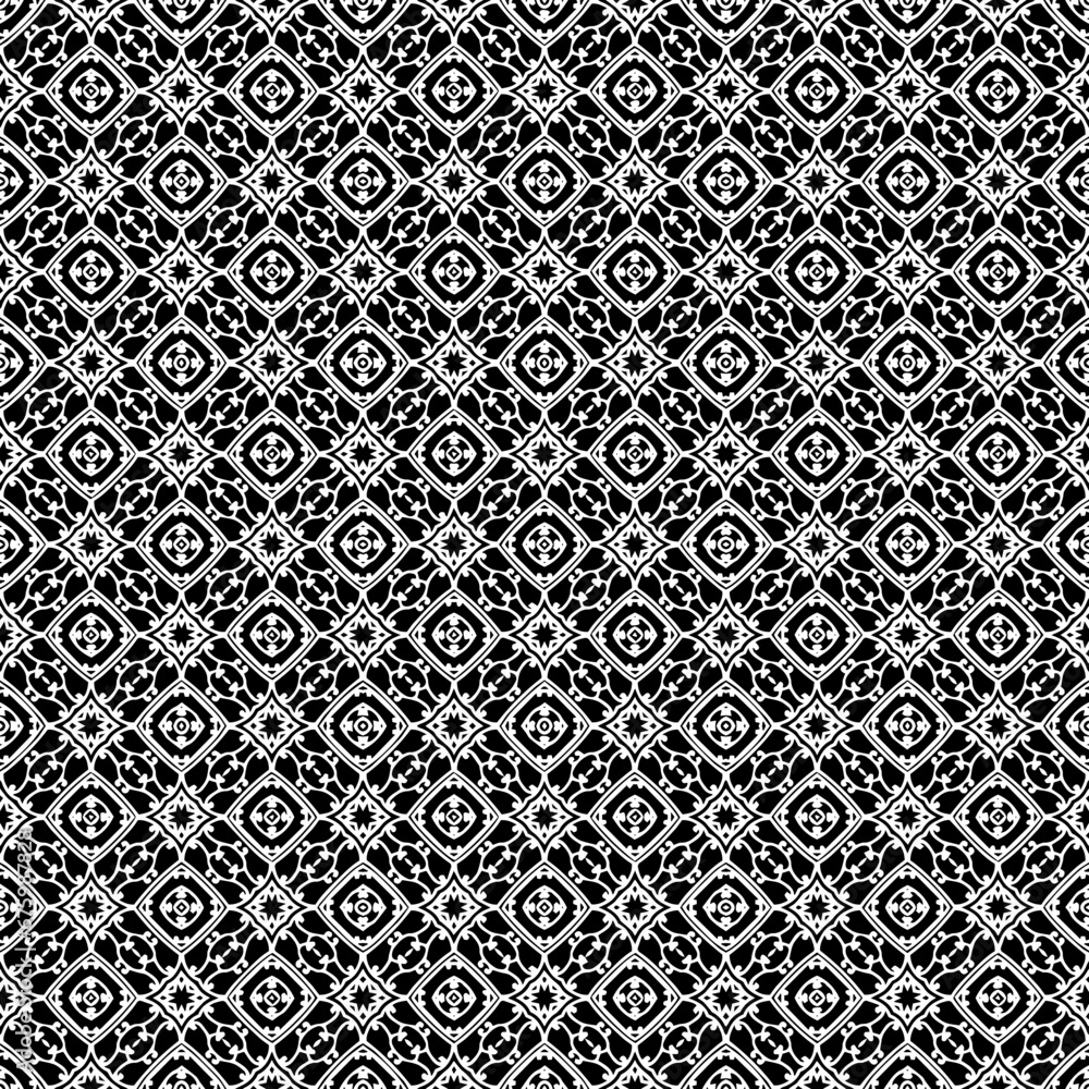 Black and white seamless abstract pattern. Background and backdrop. Grayscale ornamental design. Mosaic ornaments. Vector graphic illustration. EPS10. Black and white seamless abstract pattern. Background and backdrop. Grayscale ornamental design. Mosaic ornaments. Vector graphic illustration. EPS10.