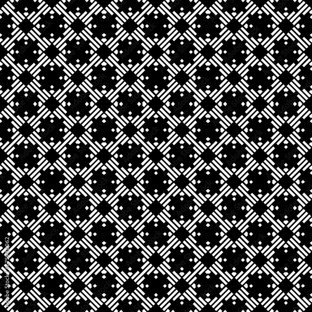 Black and white seamless abstract pattern. Background and backdrop. Grayscale ornamental design. Mosaic ornaments. Vector graphic illustration. EPS10.