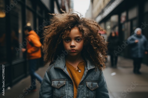 portrait of a girl with afro hairstyle on the street