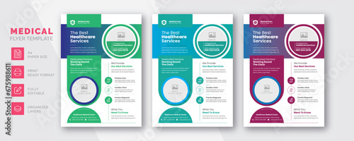 Healthcare and medical cover and back page a4 flyer design template for print | Editable and organized layer