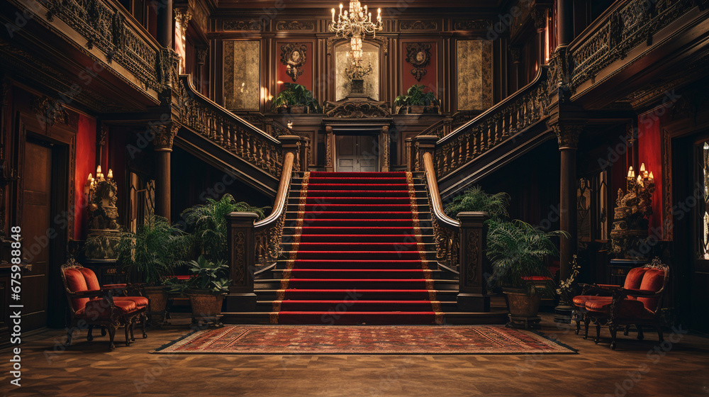 grand staircase english country house, interior architecture