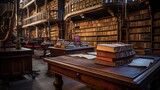 Ancient Manuscripts and Dusty Tomes in a Historic Library Chronicles Knowledge and Literary Wisdom