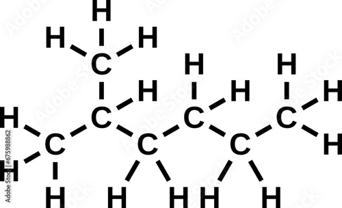 Isoheptane structural chemical formula. 2-methylhexane, heptane isomer vector illustration 