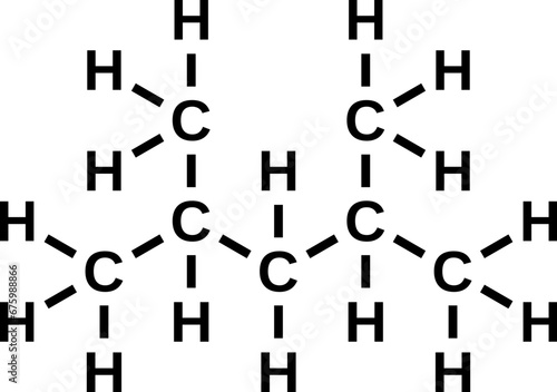 2,4-dimethylpentane structural chemical formula, heptane isomer vector illustration