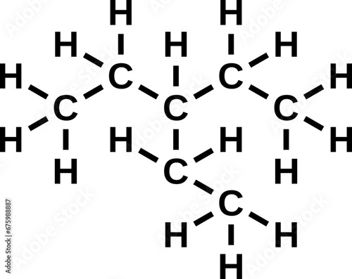 3-ethylpentane structural chemical formula, heptane isomer vector illustration