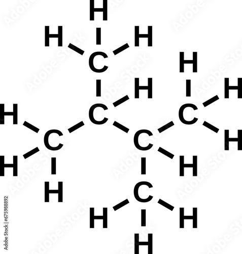 2,3-dimethylbutane structural chemical formula, hexane isomer vector illustration