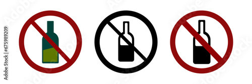 Set of prohibitin signs. No alcohol icons vector illustration