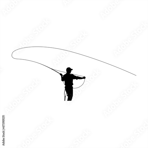 vector angler  fly fishing on white background. use for logo or illustration